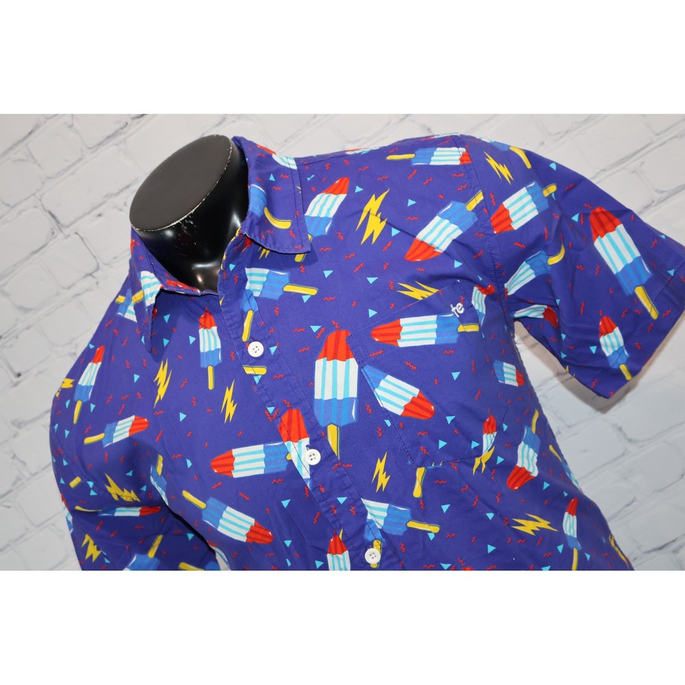 Tipsyelves Button Down Shirt Mens Large Purple Summer Popsicle Print Hawaiian